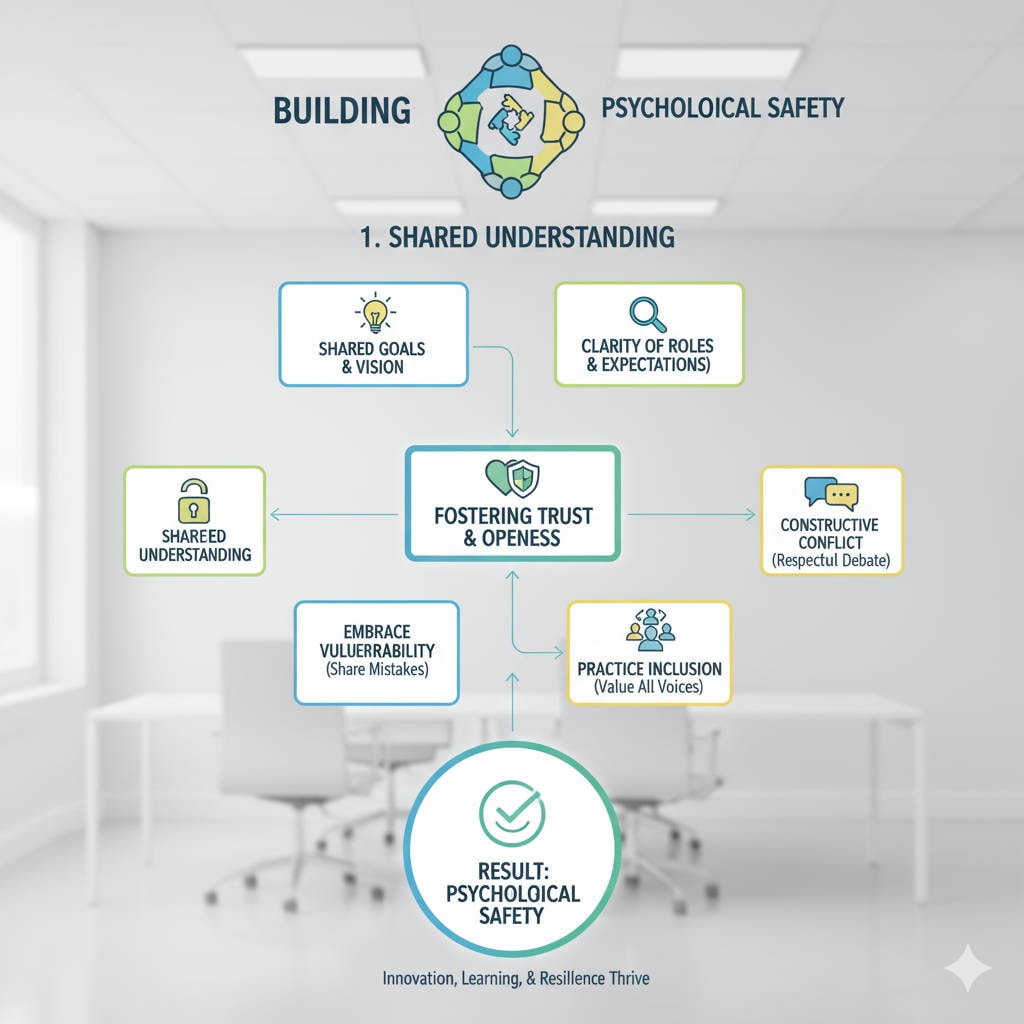 Flowchart depicting steps to building psychological safety